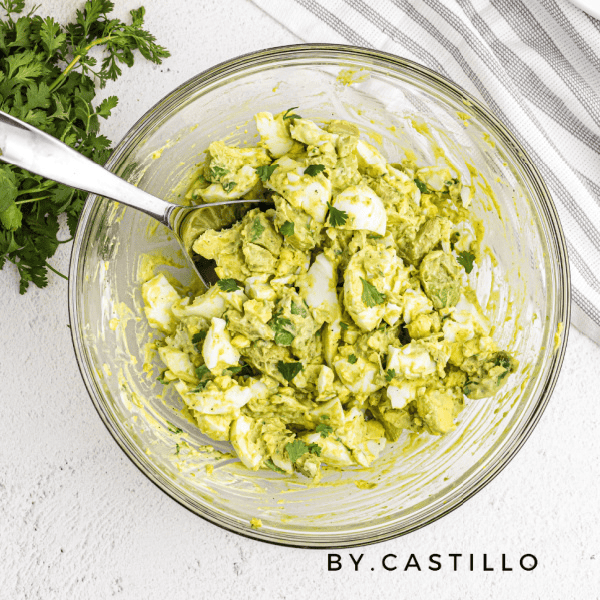 A picture of a egg, avocado, and lime salad. Lazy keto meals.