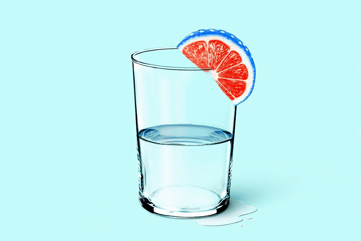 Glass of water with blue background. How to lose 30 pounds in 30 days. 