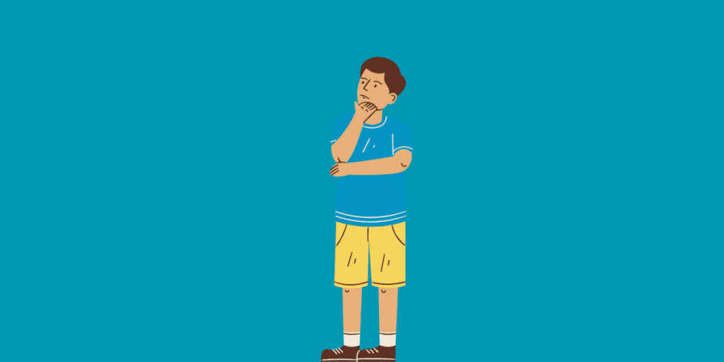 An animated man thinking.