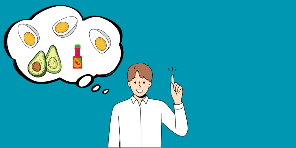Animated man thinking of food.