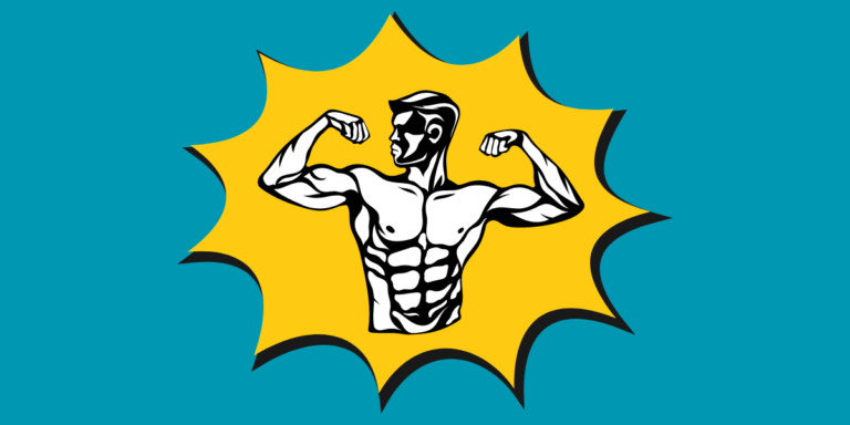 Lazy Keto Meal Plan blog banner. Animated lean muscular man flexing his biceps.