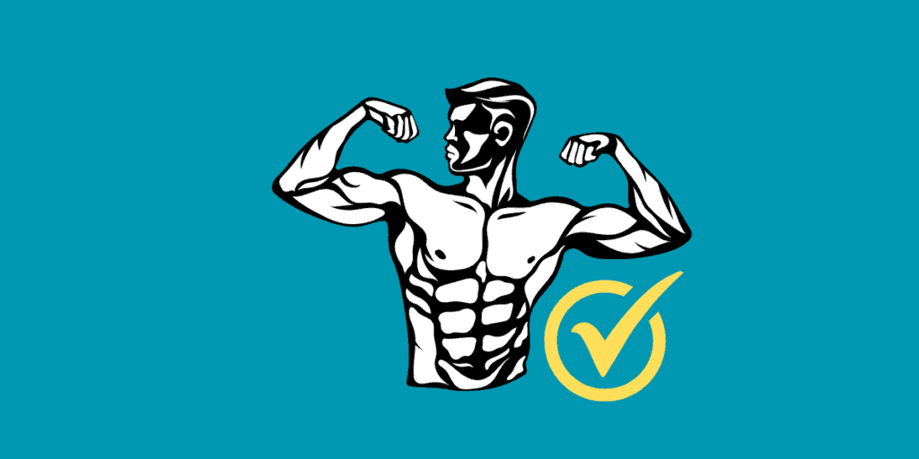 Animated man flexing his muscles with a yellow check mark next to him.