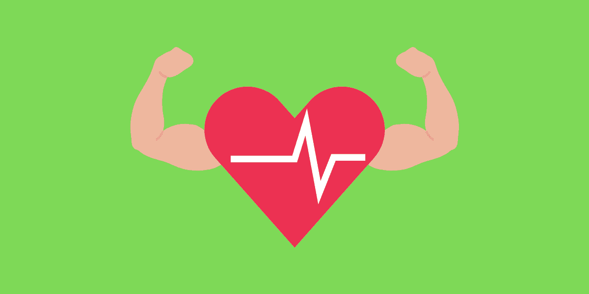 Cartoon heart with muscular arms. Lose fat.