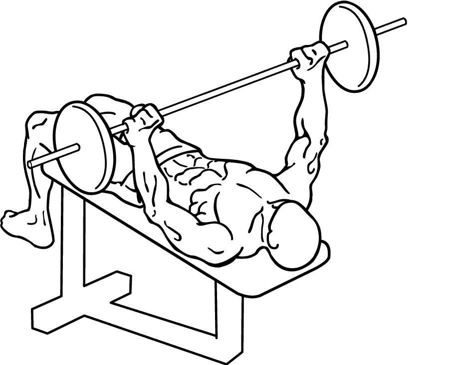 Cartoon man performing a bench press. Upper body exercise.