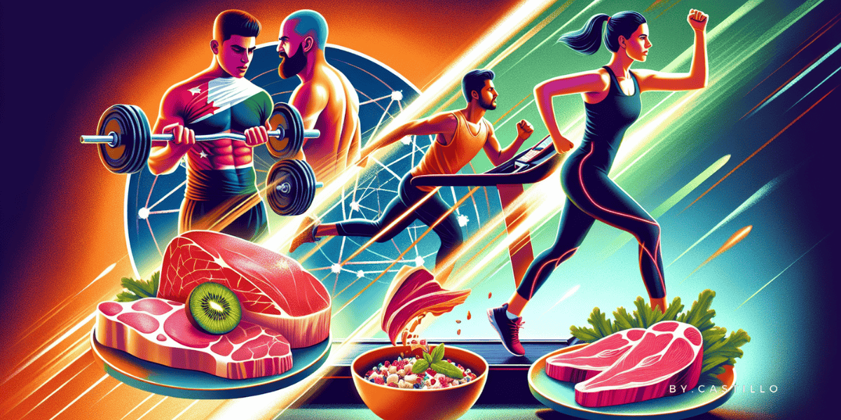 Illustration of active individuals adapting to alternative energy sources. Carnivore diet vs keto.