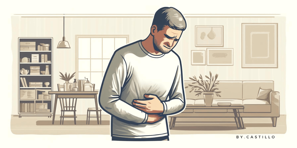 A person with a stomach ache due to too much MCT oil intake.
