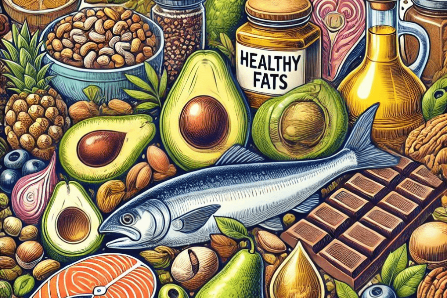 An illustration of foods rich in healthy fats