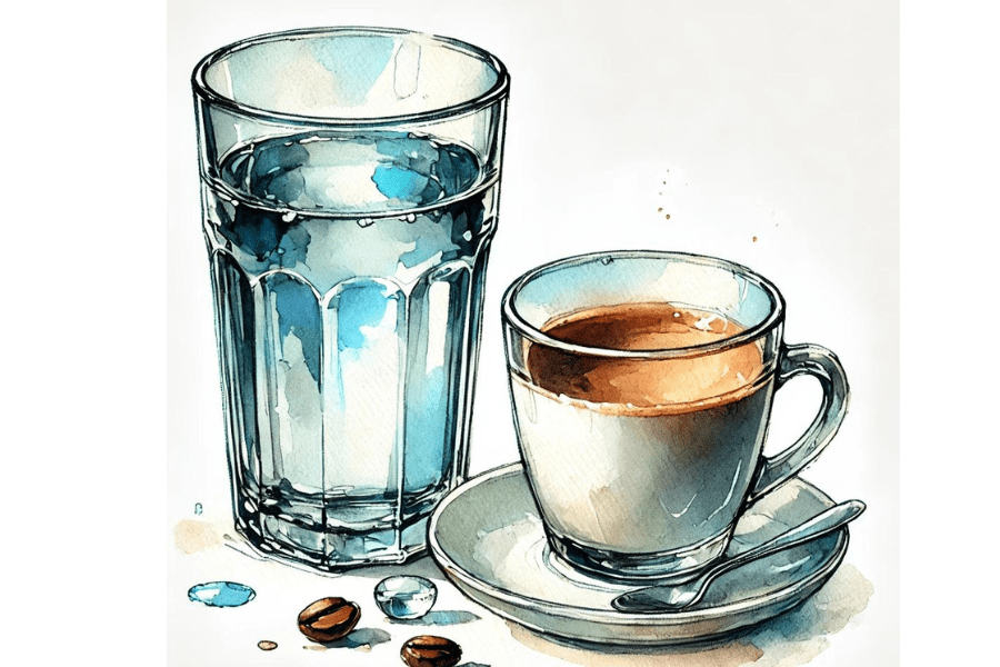A cup of water and coffee