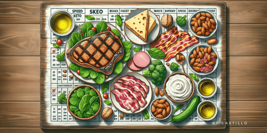 Different foods on a wooden table. The food is lying on a chart cutting board.