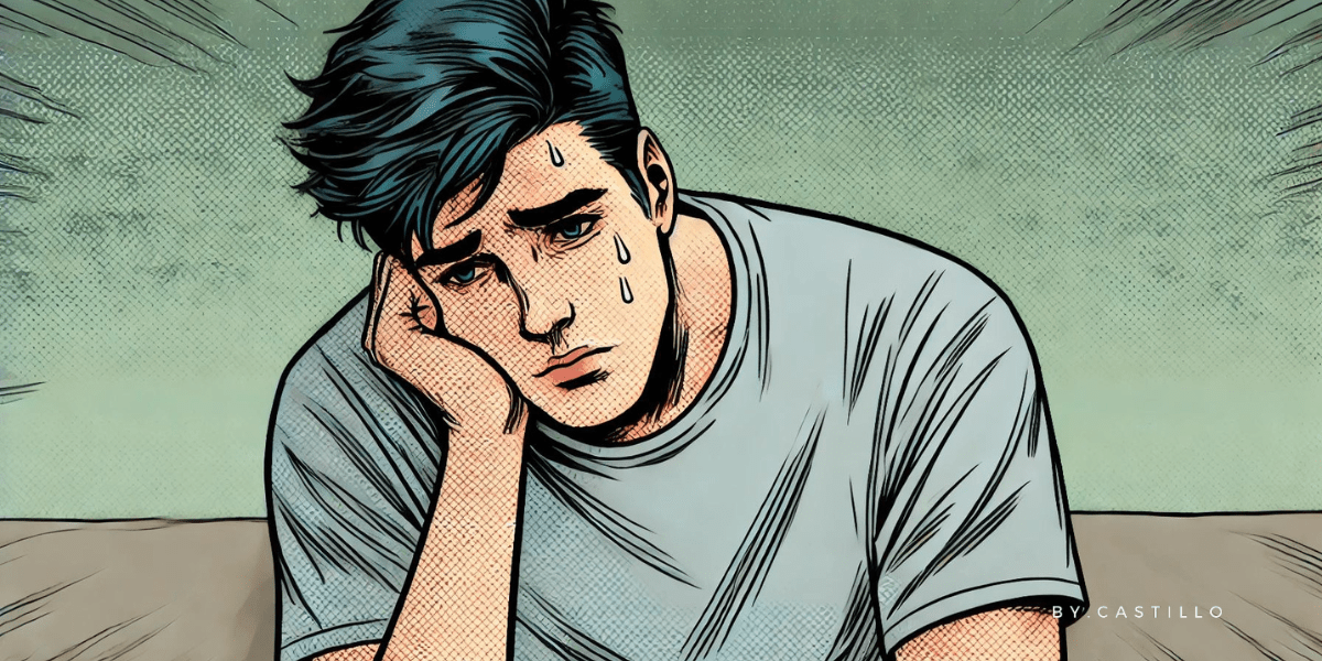 A comic book-style illustration of someone not feeling too healthy.