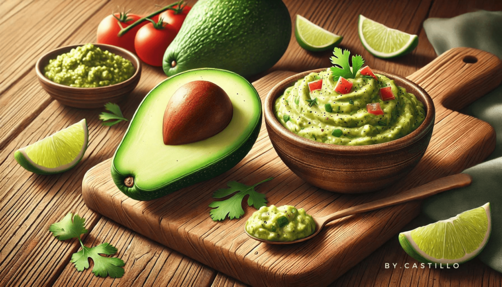 Keto foods for weight loss. A avocado with a bowl of guacamole next to it.