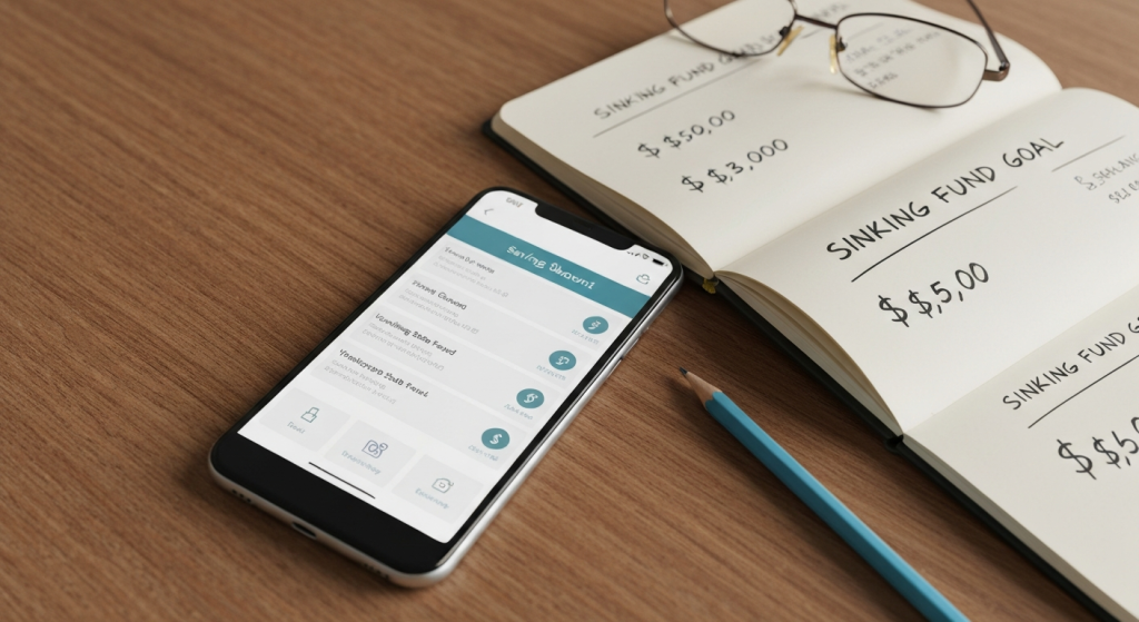 Smartphone banking app with sinking fund savings accounts