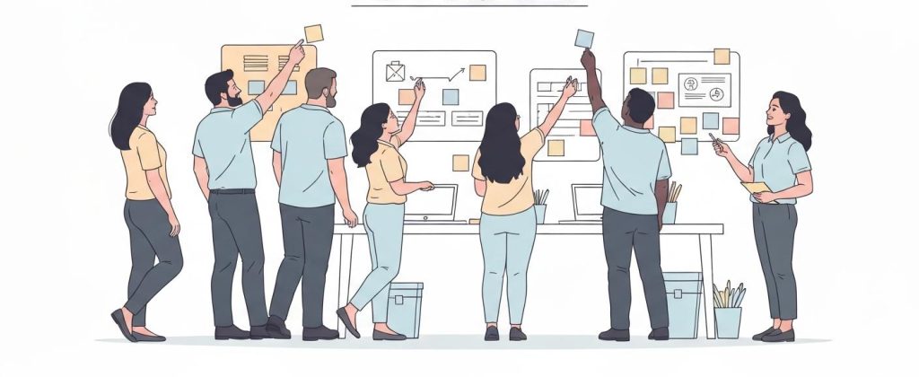 Image of people working together to figure out different sinking fund categories. 