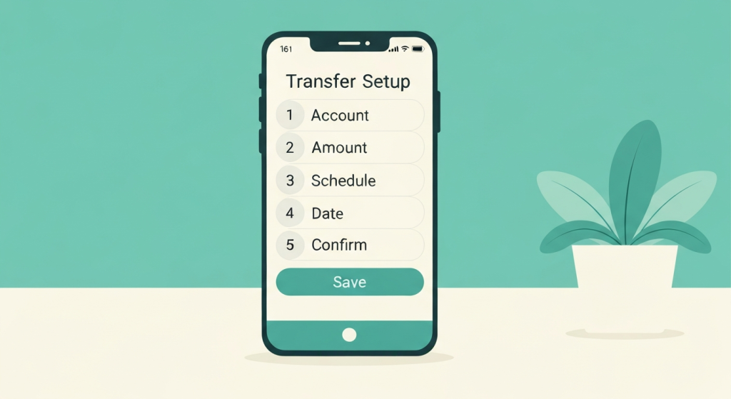 An image of a phone with a transfer setup screen to illustrate the pay yourself first strategy.